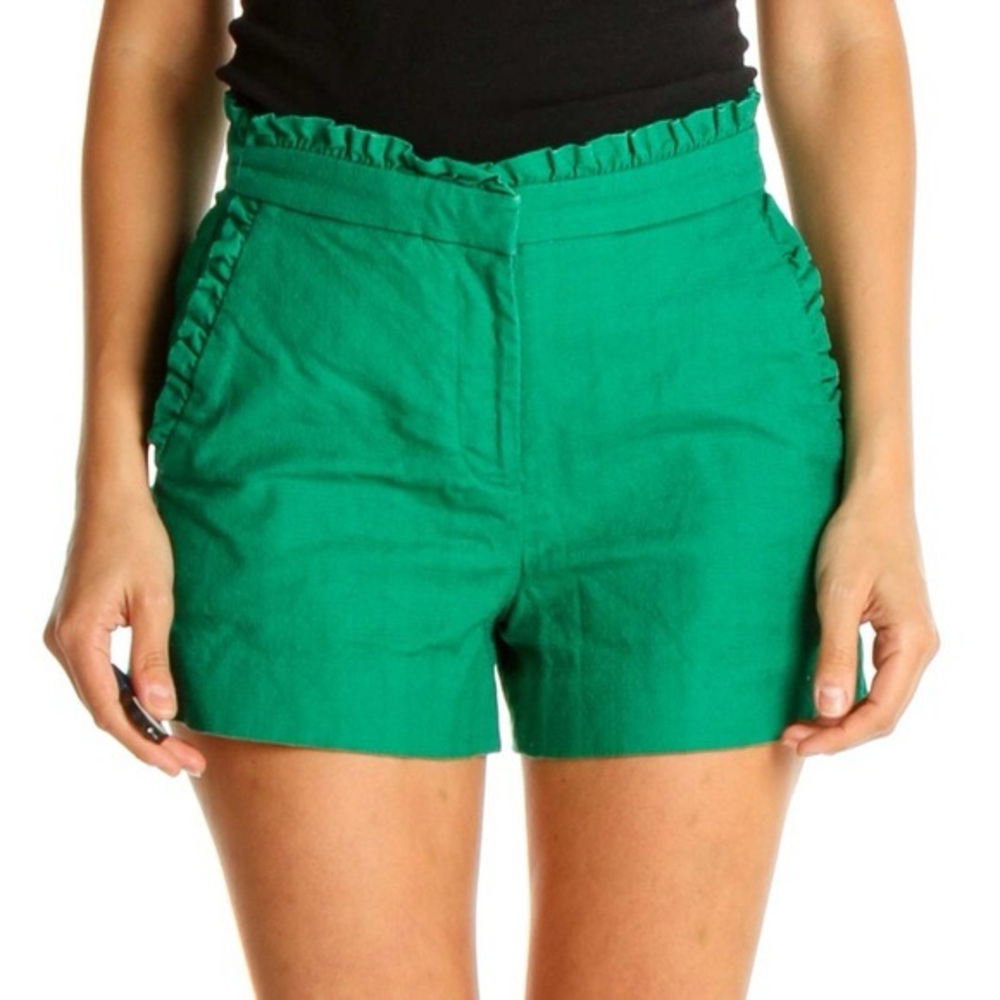 J. Crew Bright Green High-Waist Ruffle Waist Shorts